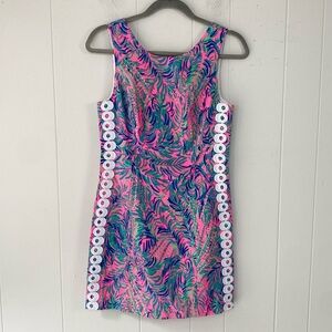 Lilly Pulitzer Mila Shift Dress Coco Breeze sz 0 Palms Leaves Cotton Lace